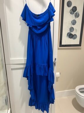 JAY GODFREY COBALT BLUE SILK STRAPLESS DRESS